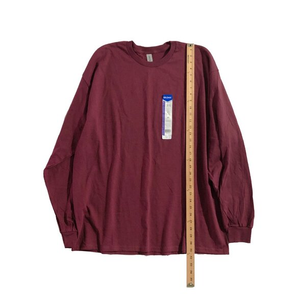 NWOT Gildan T-Shirt Mens Size 2XL Maroon Ultra Cotton Crewneck Long Sleeve - Picture 3 of 6